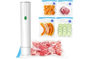SUPERZZKKE Vacuum Sealer for Food - Cordless Handheld Food Vacuum Saver with 10 Pcs Sealer Bags, Vacuum Sealer Machine for Food Preservation & Fresh - White