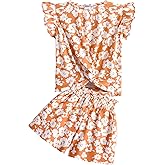 Arshiner Girls Shorts Sets 2 Pieces Outfits Twist Front Ruffle Sleeve T-Shirts and Shorts With Pockets Cute Clothes Sets