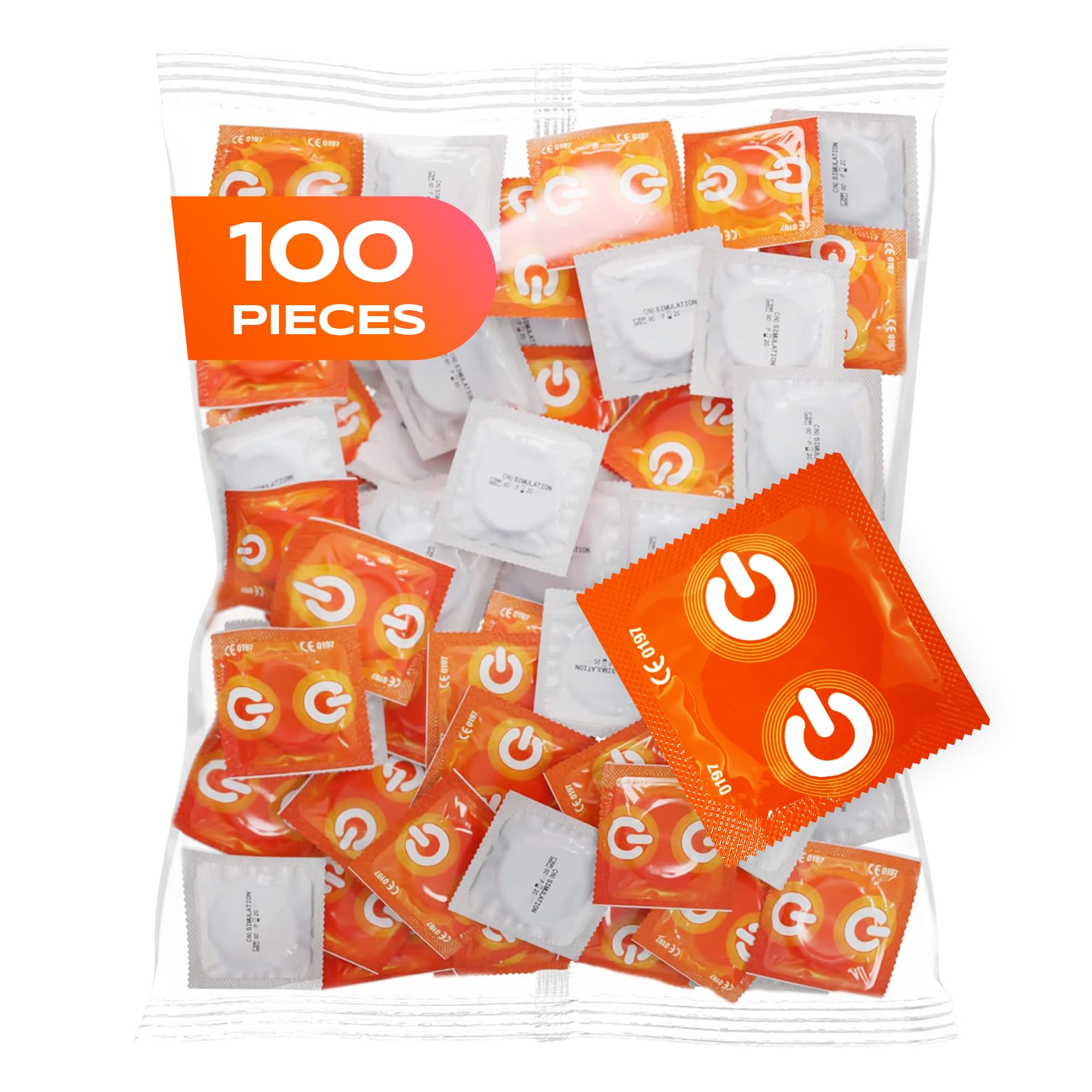 100 Pack of ON Stimulation Condoms, Studded, for Greater Sensation, Pink-Colored, Natural Rubber Latex