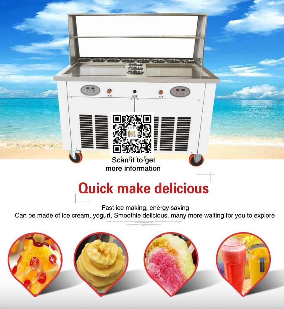 Yoli® Double square pans fried ice cream machine,roll ice cream making machine,fruit ice cream machine with 2 compressors,2 temperature control boxes