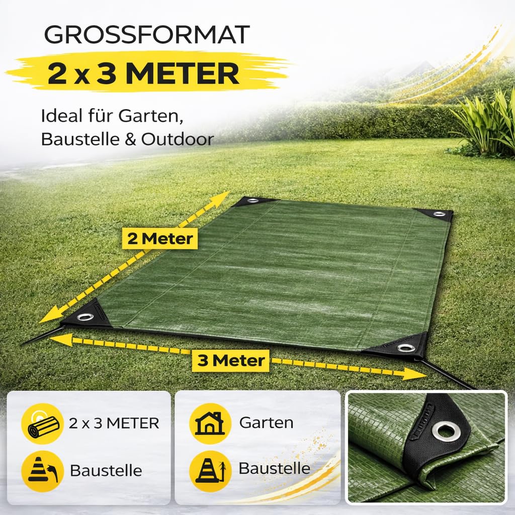 TK Gruppe Timo Klingler Plane & Schutzplane grün - Gartenplane & Allzweckplane wasserdicht - 200 g/m² grün, Abdeckplane mit Ösen für Zeltunterlage - Gewebeplane - Zeltplane & Camping - Bauplane (2x3m) 7