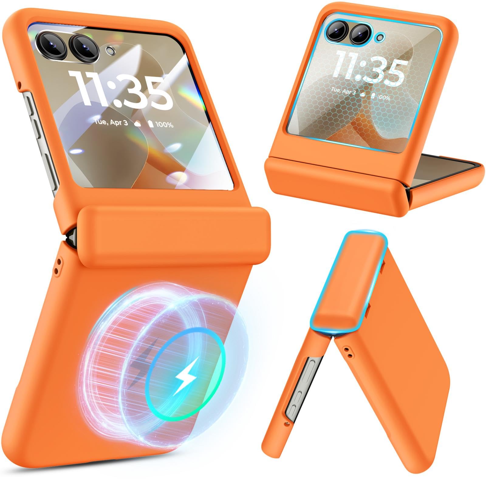 Photo 1 of Magnetic for Motorola Razr 2025/2024 Case with Built-in Screen Protector, for Moto Razr 2025/2024 Case [Compatible with MagSafe][Hinge Protection] – Hard PC Anti-Scratch Shockproof Slim Cover -Orange