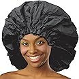 Donna Super Jumbo Shower Cap Waterproof Material 1pc for Women or Men Shower Cap for Roller Sets, Afros, Twist, Silk Wraps and More Reusable, 1PC BLACK COLOR