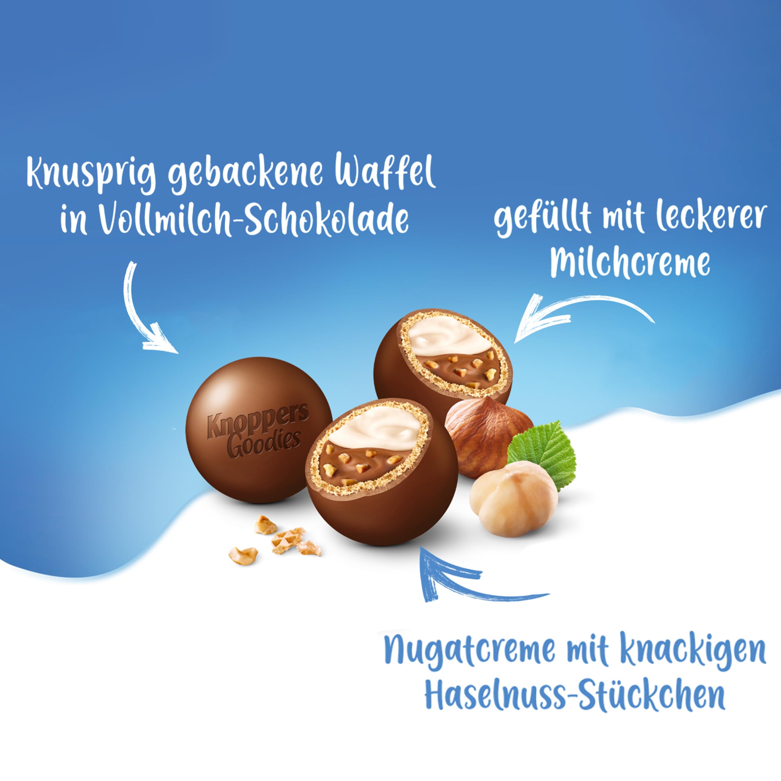 Knoppers Goodies Knusper Minis – 1 x 180g – knusprige Waffelkugeln gefüllt mit Haselnussstücken, Milch- und Nougatcreme, umhüllt von Schokolade 4