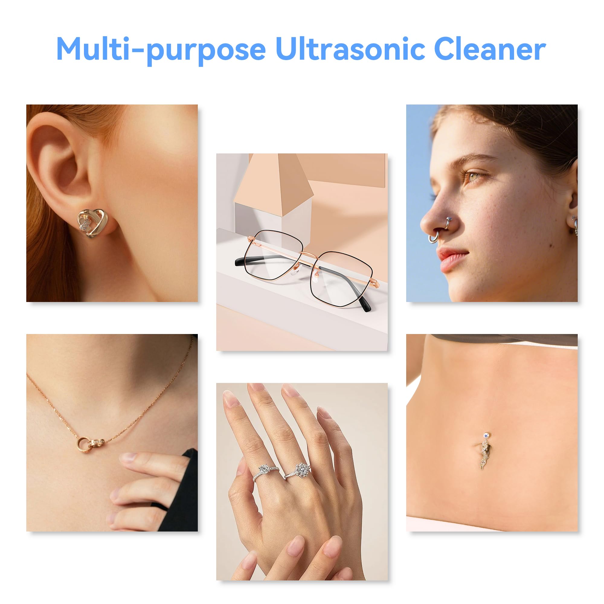 kunphy KUNPHY Ultrasonic Jewelry Cleaner, Jewelry Cleaner Machine 12oz 46KHz, Professional Sonic Cleaner with One-Touch Operation, Sonic Cleaner for Rings, Glasses, Jewelry, Dentures White
