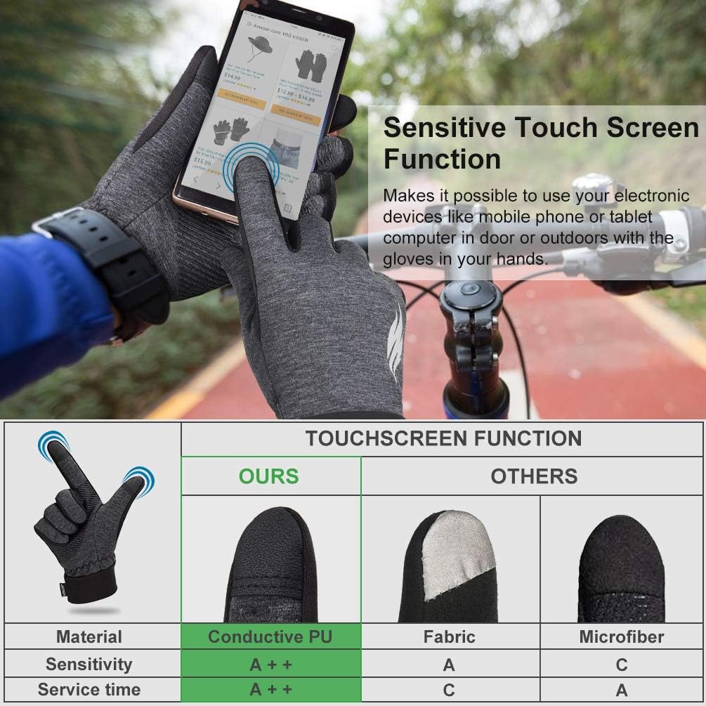 Reflective Sports Gloves Full Finger Winter Gloves Touch Screen Function Warm Running Gloves with Palm Pocket Design: Clothing
