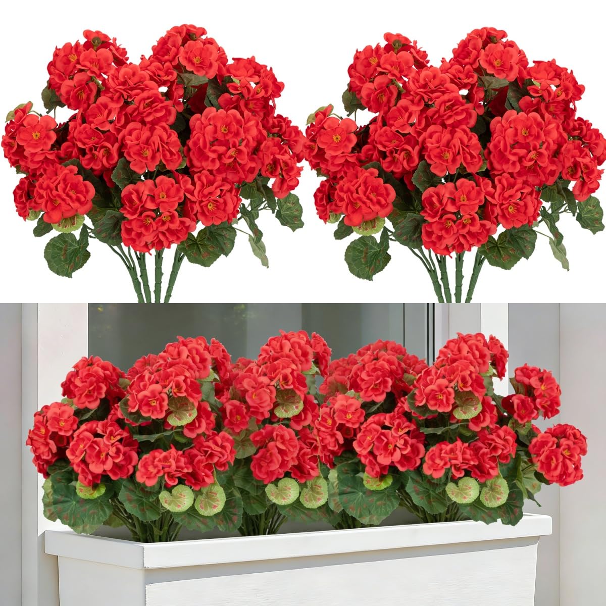 Laelfe 4 Bundles Artificial Red Geraniums for Outdoors, UV Resistant Fake Geraniums Flowers Faux Silk Geranium Plants for Outside Indoor Home Balcony Window Boxes Garden Decorations — image 1