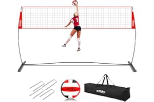 SPOYNAL 12FT/20FT Portable Volleyball Net Volleyball Net for Backyard Freestanding Volleyball Practice Net Outdoor Indoor Volleyball Training Set with Adjustable Height Carry Bag and Volleyball