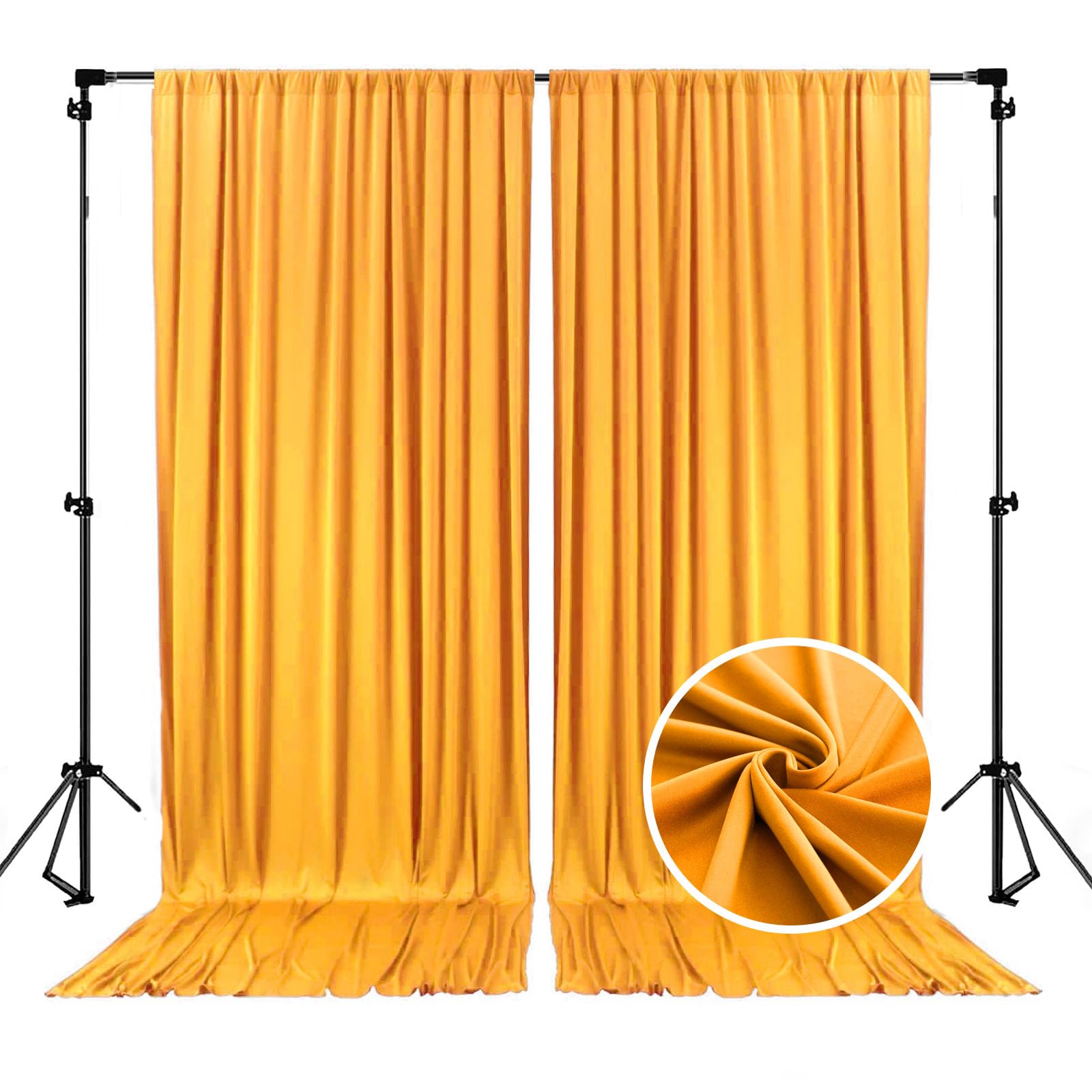 Photo 1 of 10 x 7 Feet Gold Yellow Backdrop Curtain for Partie, Background Curtains for Photoshoot, Birthday, Wedding, Halloween, Thanksgiving, Christmas, New Year Party Decorations 5Ft x 7Ft, 2 Panels