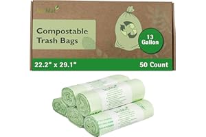 bioMat 13 Gallon Compostable Trash Bags, 50 Count, BPI ASTM D6400 and CMA Certified, Compostable Tall Kitchen Garbage Bags, Trash Bags for Food Waste & Residual Waste