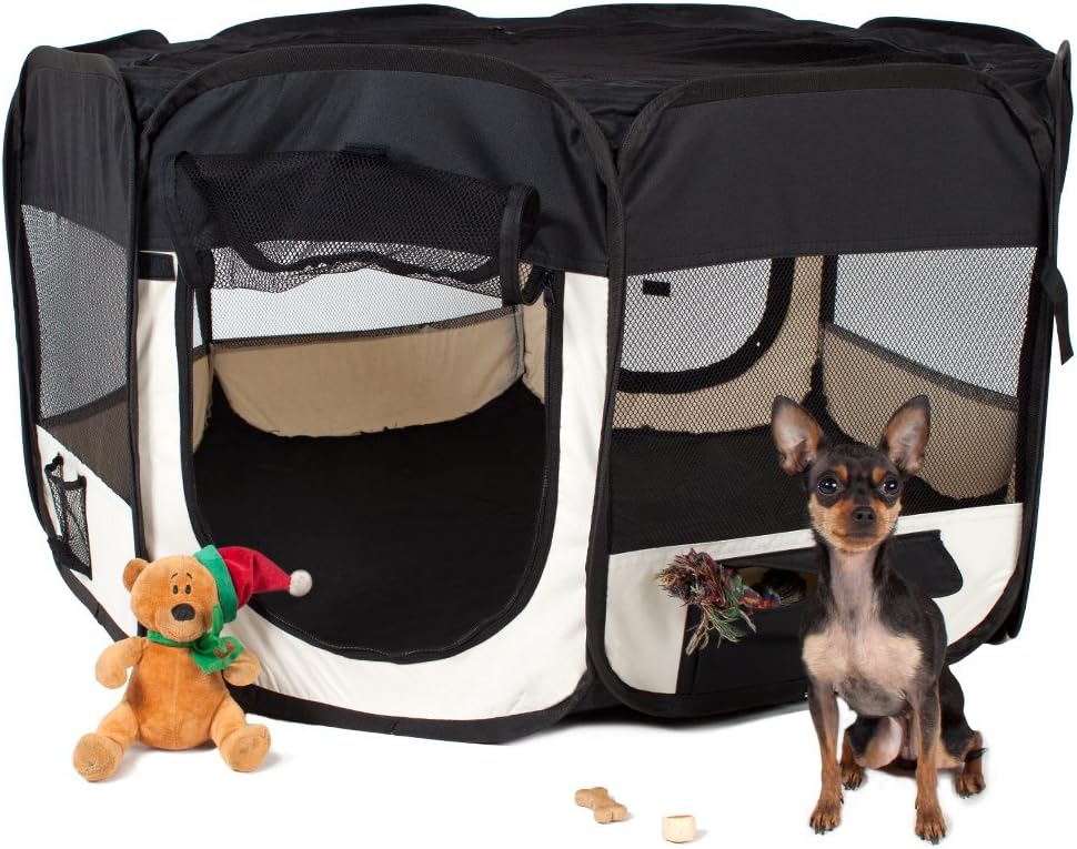 Tectake Parc A Chiots Chien Chaton Chat Enclos Pour Chiens 115 X 115 X 64 Cm Lxlxh Noir Amazon Fr Animalerie