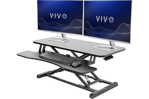 VIVO 36 inch Desk Converter, K Series, Height Adjustable Sit to Stand Riser, Dual Monitor and Laptop Workstation with Wide Ke