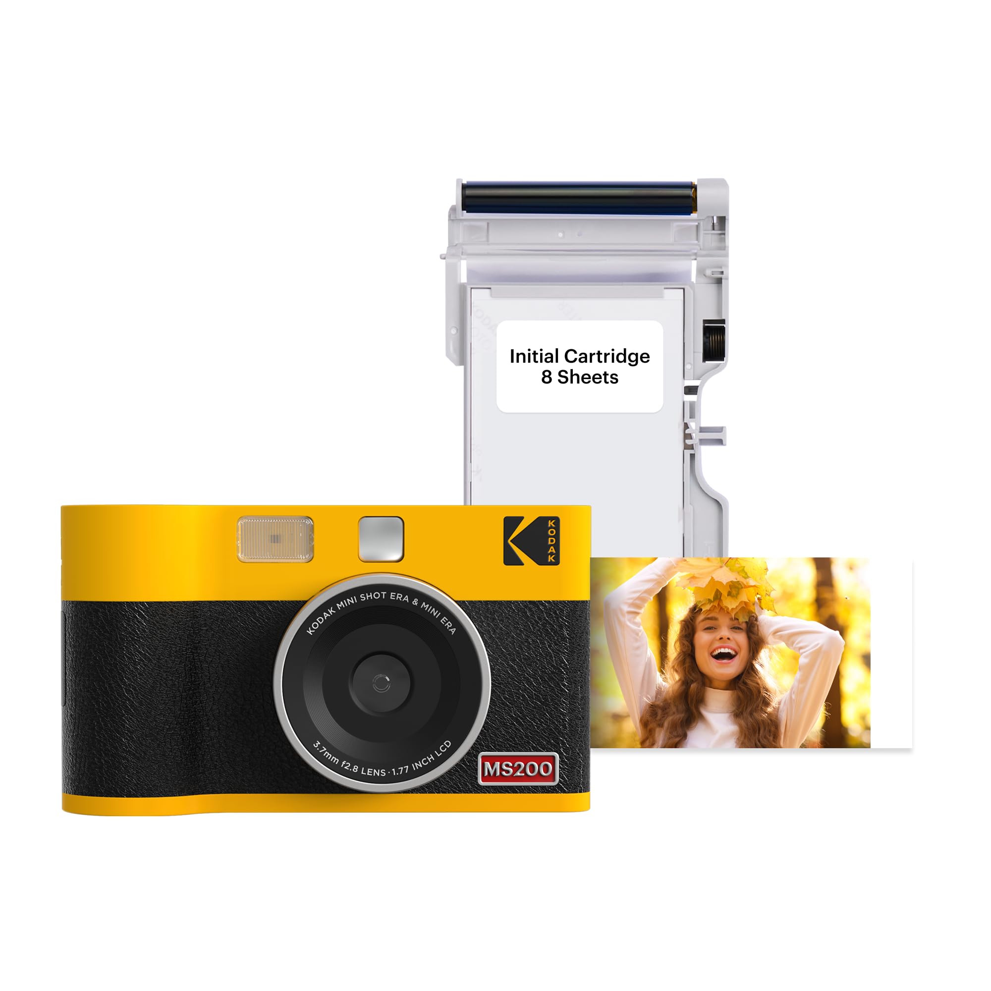 KODAK Mini Shot 2 ERA 4PASS 2-in-1 Instant Camera and Photo Printer (5.3 x 8.6 cm) (Photo Printer + 8 Sheets, Yellow)