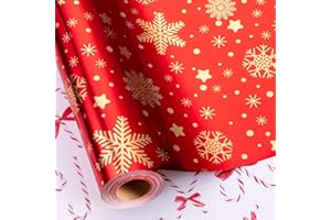 MAYPLUSS Christmas Wrapping Paper Roll - 17 Inch X 33 Feet - Gold Snowflake Star Reversible Candy Cane Gift Wrapping Paper, Thick Wrap Paper for Holiday Party New Year Kids