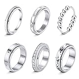 LOFITOR Silver Fidget Rings for Anxiety 6pcs