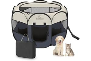 Okeycozy Portable Dog Playpen Indoor, Foldable Puppy Playpen Pop Up Pet Playpen Tents with Cover Cat Playpen Dog Kennel Indoor for Small Dog, Puppy, Kitten, Cat, Rabbit,Chicken (Grey)