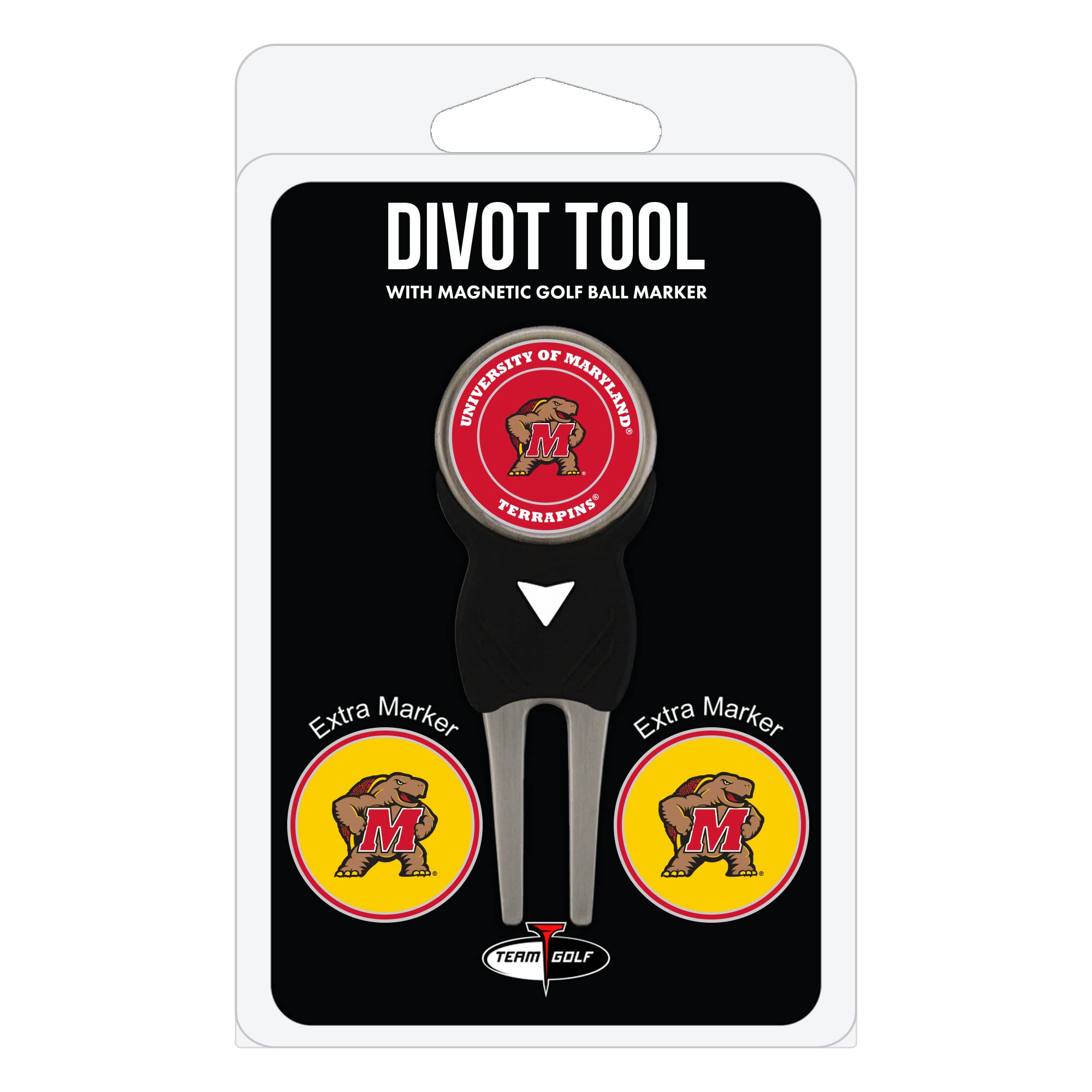 Team Golf NCAA Maryland Terrapins Divot Tool Pack with 3 Golf Ball Markers Divot Tool with 3 Golf Ball Markers Pack, Markers are Removable Magnetic Double-Sided Enamel