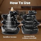 RAFIYU Waterfall Backflow Incense Burner with 60 Cones & Tongs, Black view 3