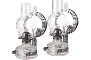 GXFCCYXT 2 Pieces Large Kerosene Lamp Lantern Wall Mounted Kerosene Lamps Vintage Glass Clear Kerosene Lamp Rustic Oil Lamp for Indoor Use Home Decor Lighting - Gray-Black