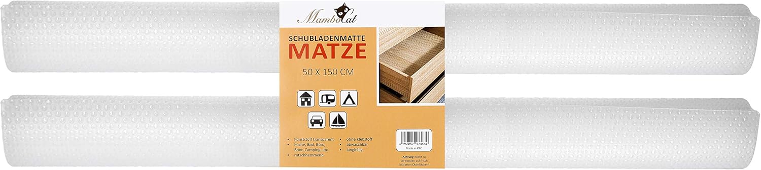 MamboCat Schubladenmatte Matze 2er Set 150x50cm I Schubladenschutz transparente Antirutschmatte I DIY zuschneidbare Einlegefolie für Schränke I Einlage Schrank Pad Plastik Unterlage für Küche Bad