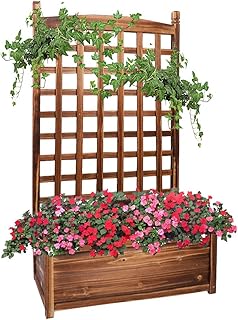 Medla Rankgitter mit blumenkasten, Rankkasten Holz, Hochbeet Pflanzkübel Pflanzkasten Balkon, Garten wetterfest, Natur