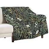 Vintage Botanical Flannel Throw Blanket Rustic Farmhouse Plant Green Nature Print Cozy Soft Blanket for Home Couch Bed Sofa Chair Travel Decor, 40x50in