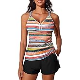 Summer Mae Modest Tankini Swimsuits for Women 2026 Two Piece Bathing Suits with Sporty Pockets Boy Shorts for Tummy Control