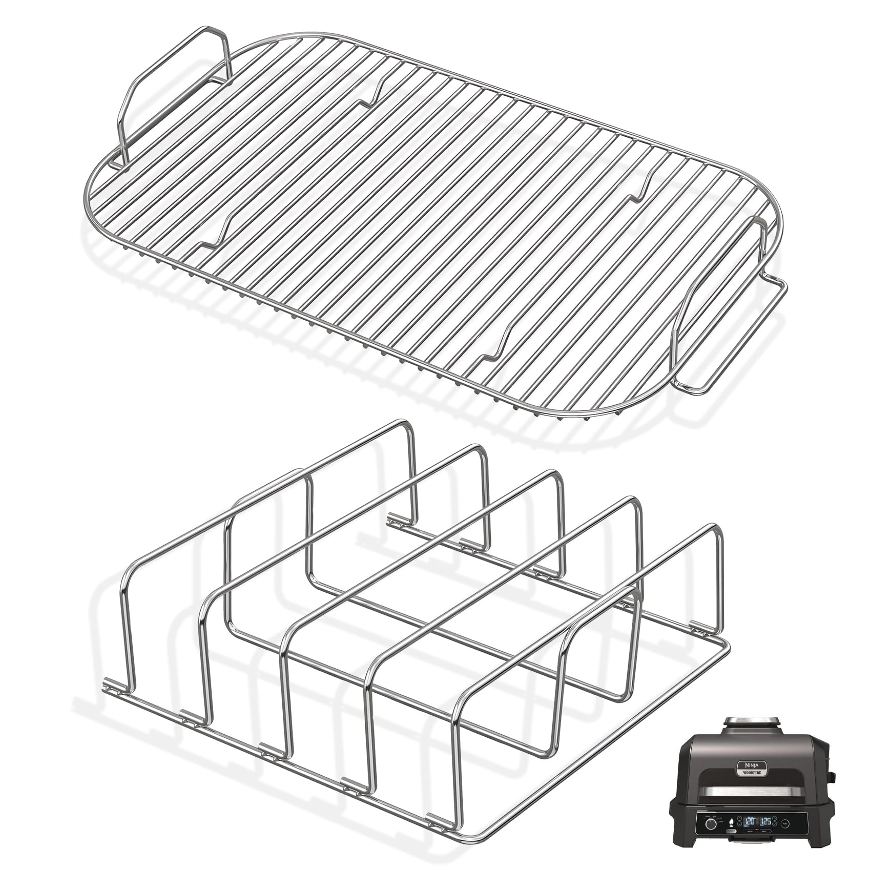 Photo 1 of MOASKER Woodfire Rib Rack & Roast Rack for Ninja Woodfire XL Grill OG800/900 Series Accessories, XSKRACKXL Rib Rack & XSKRSTRKXL Smoke Rack for Ninja OG951 OG850 Pro Connect XL Outdoor Grill Smoker