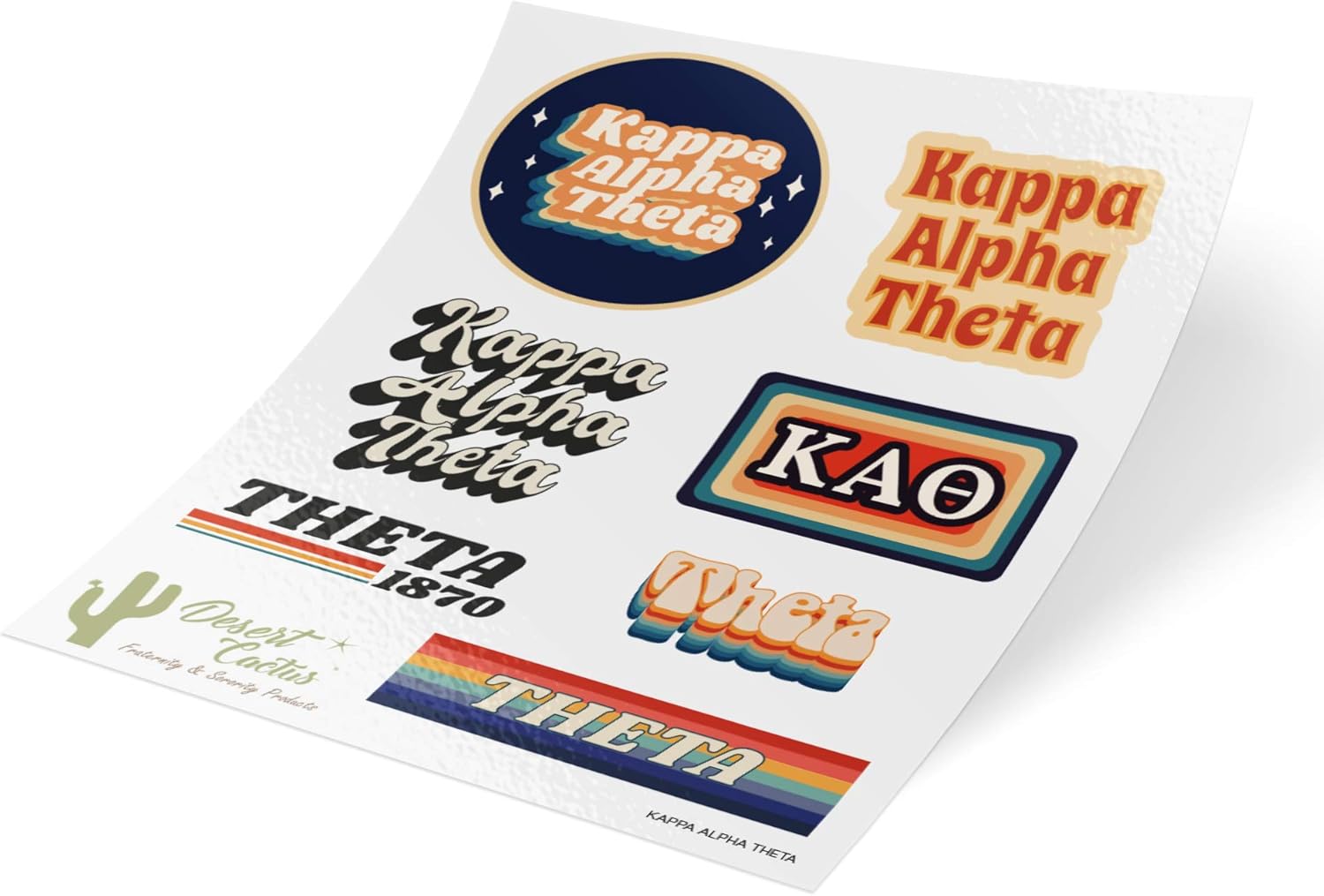 Kappa Alpha Theta 70's Themed Sticker Sheet Decal Laptop Water Bottle Car Theta (Full Sheet - 70's)