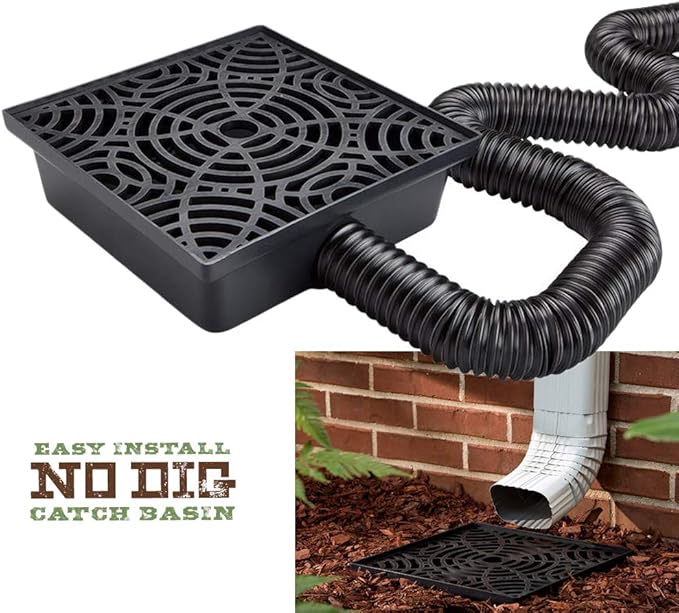 12in. No Dig Low Profile Catch Basin Downspout Extension Kit, Black