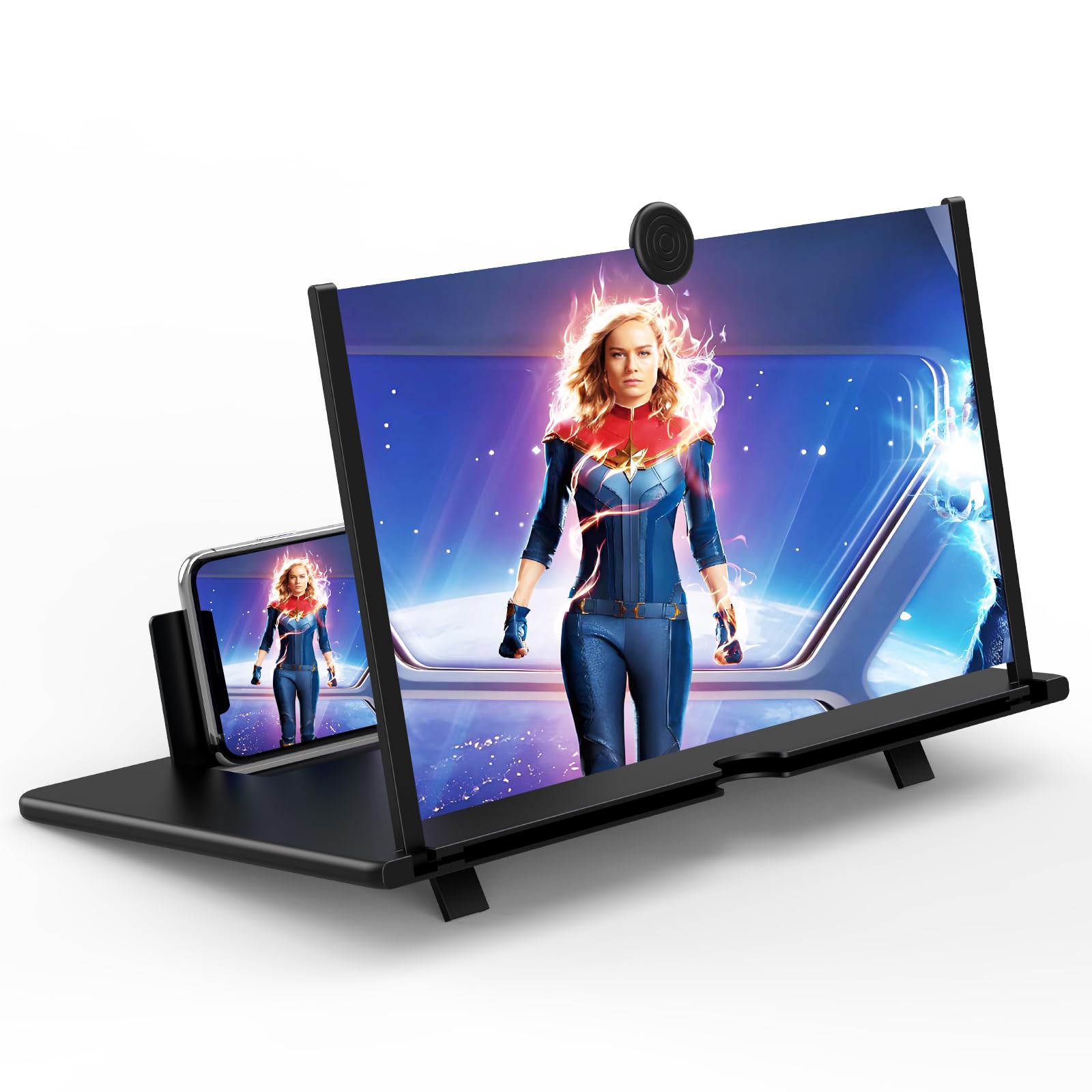 Photo 1 of 16" Screen Magnifier for Cell Phone,3D HD Magnifying Projector Screen Enlarger for Movies, Videos and Gaming, Foldable Phone Stand with Screen Amplifier,Compatible with All Smartphones (Black)