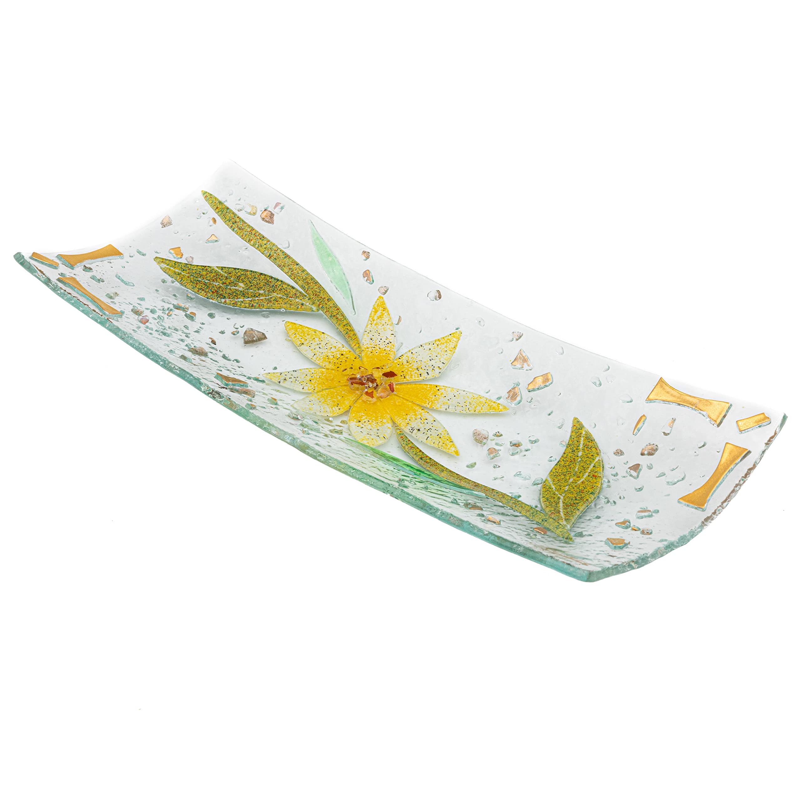 Sospiri Venezia Tidy Tray Ornament Plate Decor Floral Murano Glass Centerpiece Home Furnishing Decor Gift Handmade Made in Italy (Gerbera cm30x13 Rectangular)