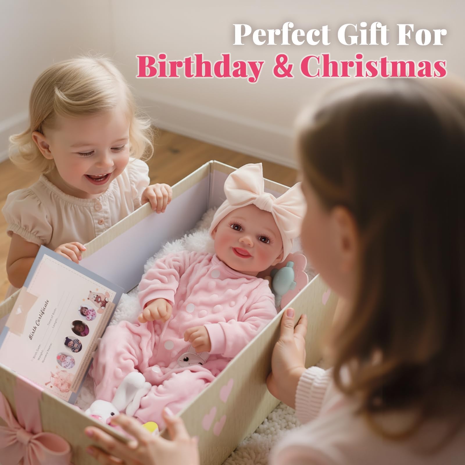 BABESIDE Reborn Baby Dolls Sunny - 17Inch Cute Soft Vinyl Realistic Baby Doll Poseable Smiling Real Life Baby Dolls with Complete Accessories for 3+ Years Old Gifts