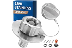 KES All Metal RV Water Inlet Connection with Check Valve, 18/8 Stainless Steel RV City Water Inlet Replacement, Upgraded Leak-Proof Design for Camper, Trailer, Marine & Boat, Brushed Finish, RWI200-BS