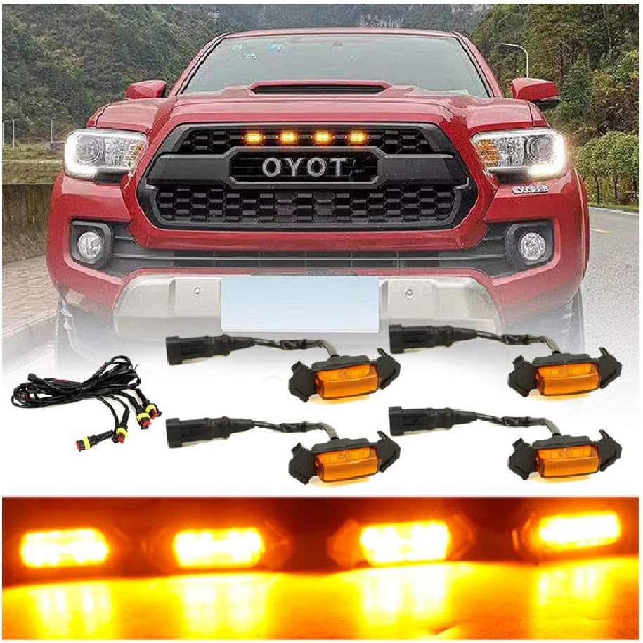 4Pcs Grille Amber LED Lights Kit For Toyoa Tacoma with/TRD Pro Grill 2016-2020, high quality, Contains 4 LED custom lamp beads