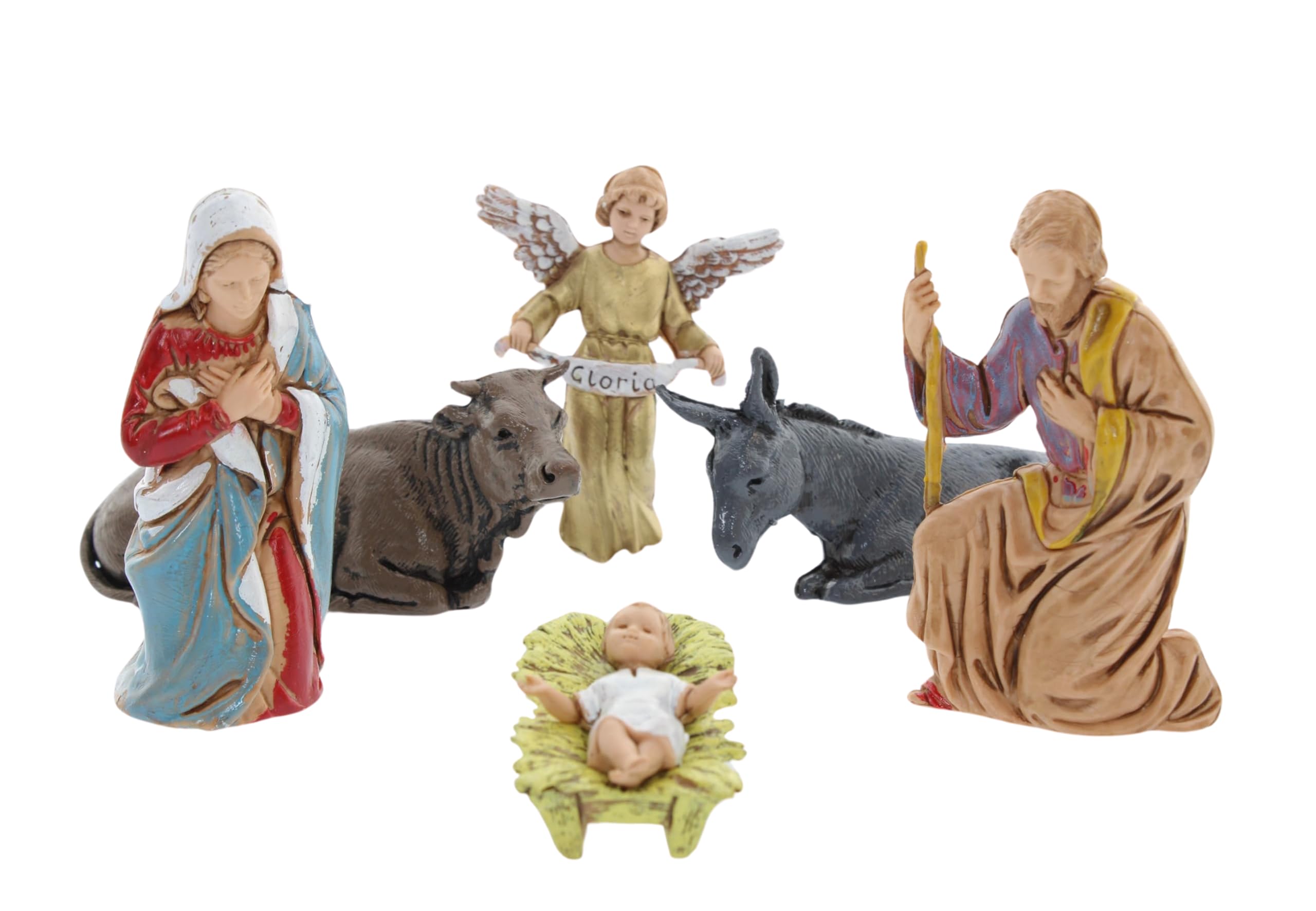 Moranduzzo Nativity Set 6 Figurines for 3.15 inch Crib – COMPACT 8 – Scale 1:22 – Unbreakable Hand-Finished Figurines, 18th Century Style, Sculptor M. Landi, Made in Italy