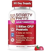 SmartyPants Adult Probiotic Gummies for Digestive Health: 3 Billion CFU, Gut Health and Immune Support Supplement, Clinically Studied Probiotic, Gluten Free, Strawberry, 30 Count (30 Day Supply)