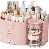 XIAPIA Makeup Organizer Countertop, Make Up Organizer for Vanity, Skincare & Cosmetic Organizers with Drawers, Bathroom Organizers Storage for Brush Holder|Lipstick|Jewelry, Ideal Gift for Women PINK