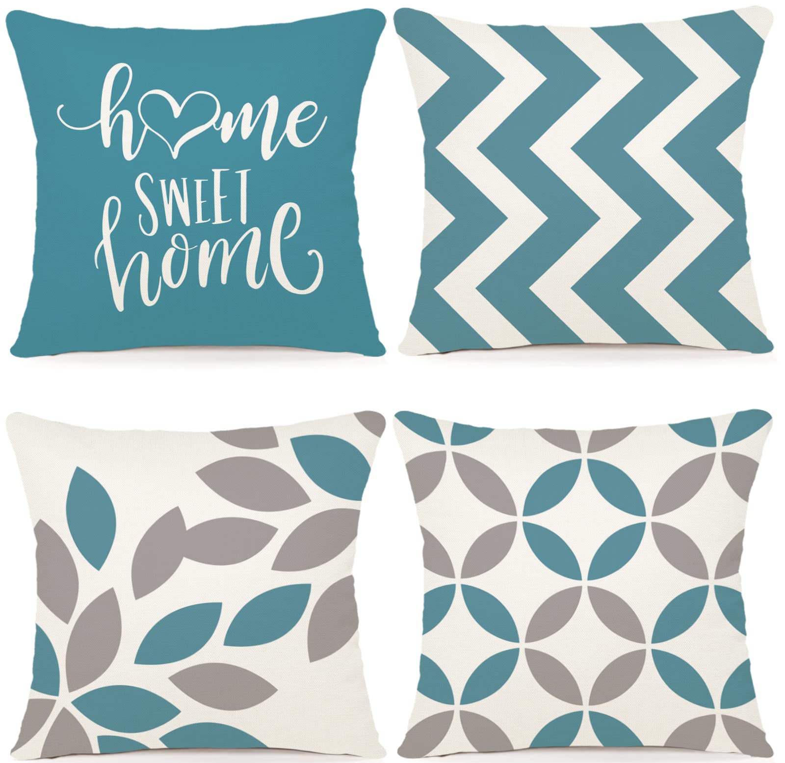ZWJD Set of 4 Cushion Covers, 50 x 50 cm, Geometric Pattern, Decorative Cotton Linen for Couch, Room, Sofa - A023