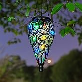 SUNNYPARK Outdoor Plastic Solar Hanging Lantern, 15 Multi Color LEDs Twinkle Effect Tear-Shaped Hanging Lantern Decor Garden Decorative Solar Lights for Backyard, Patio and Lawn
