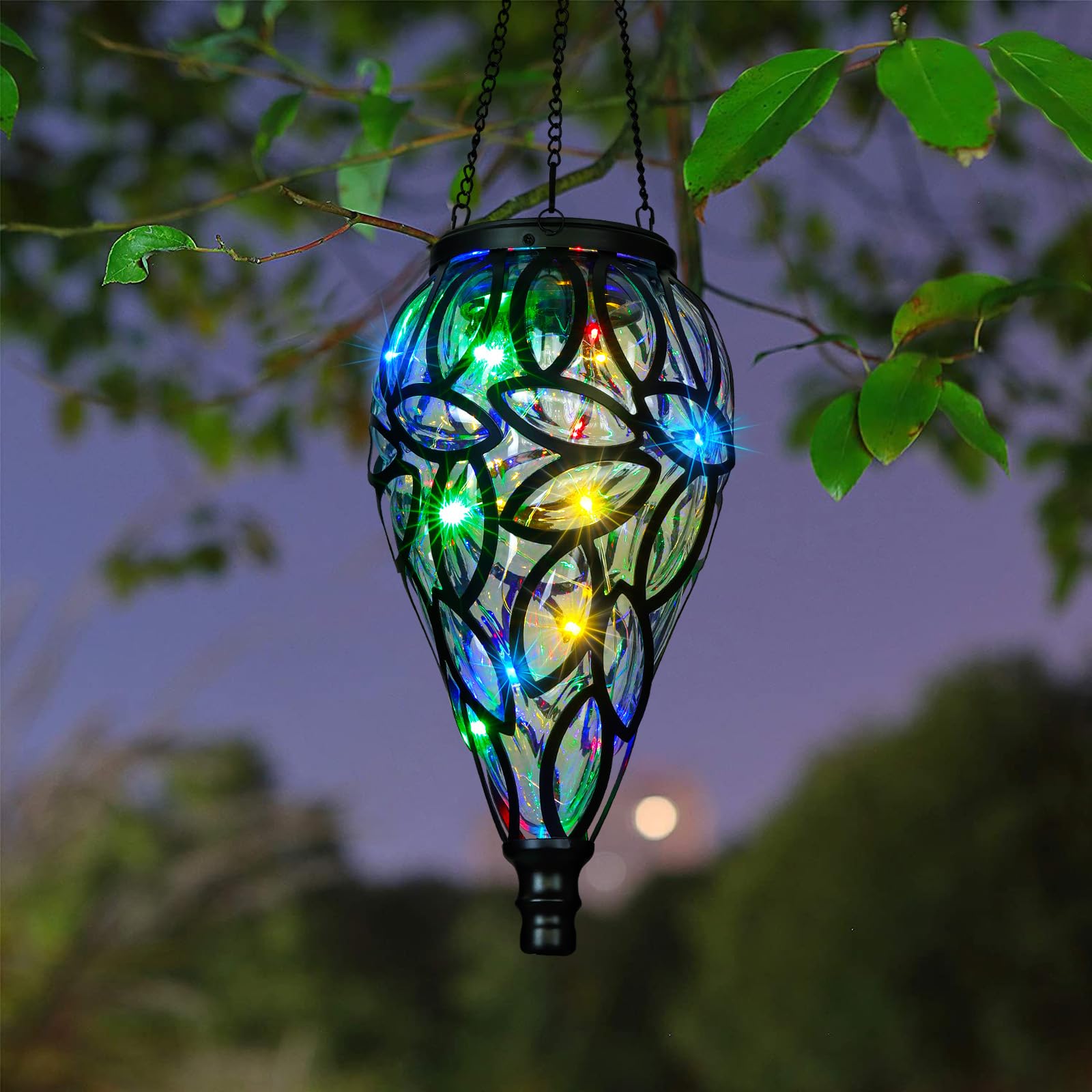 Photo 1 of SUNNYPARK Outdoor Plastic Solar Hanging Lantern, 15 Multi Color LEDs Twinkle Effect Tear-Shaped Hanging Lantern Decor Garden Decorative Solar Lights for Backyard, Patio and Lawn