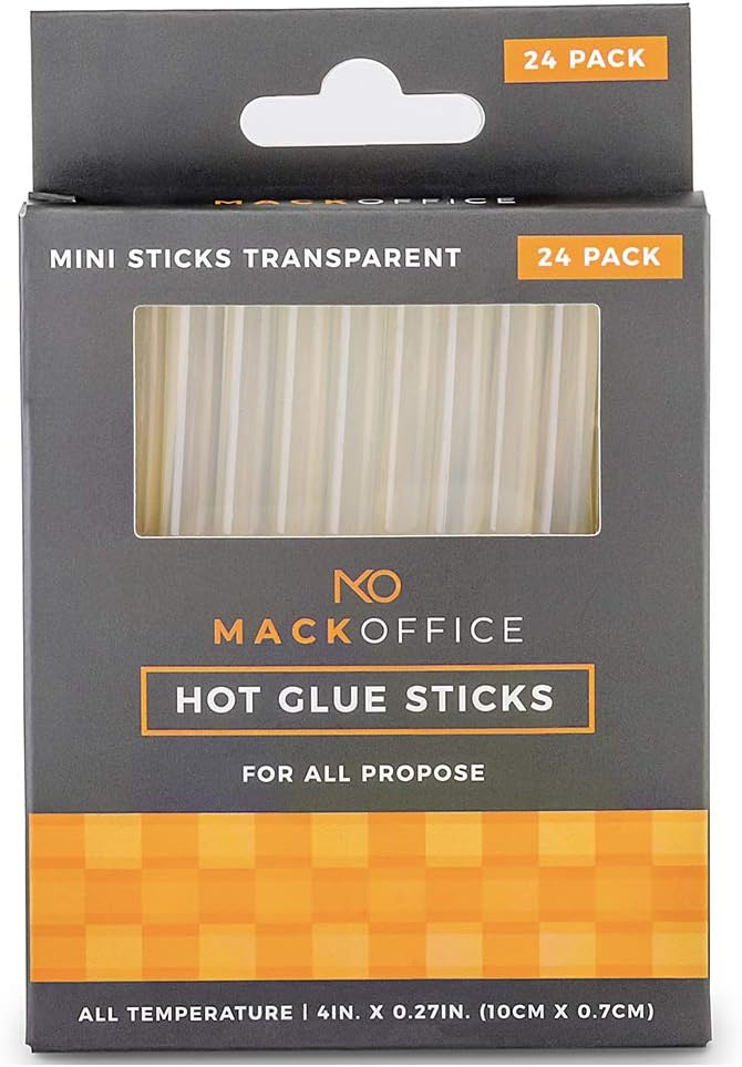 MackOffice Mini Glue Sticks, 24 Pack Mini Size 4IN x 0.27 and Long Size 8IN x 0.27 Transparent, All Propose.