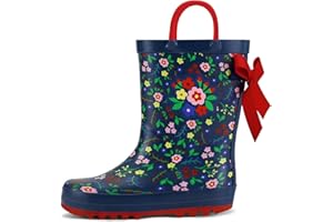 KomForme K Kids Girl Rain Boots, Waterproof Rubber Printed with Handles in Various Prints and Different Sizes