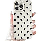 Skyseaco Compatible with iPhone 16 Pro Max Case Cute Polka Dot Phone Case Soft Slim TPU Shockproof Phone Cover Full Camera Protection for Women Girls - White