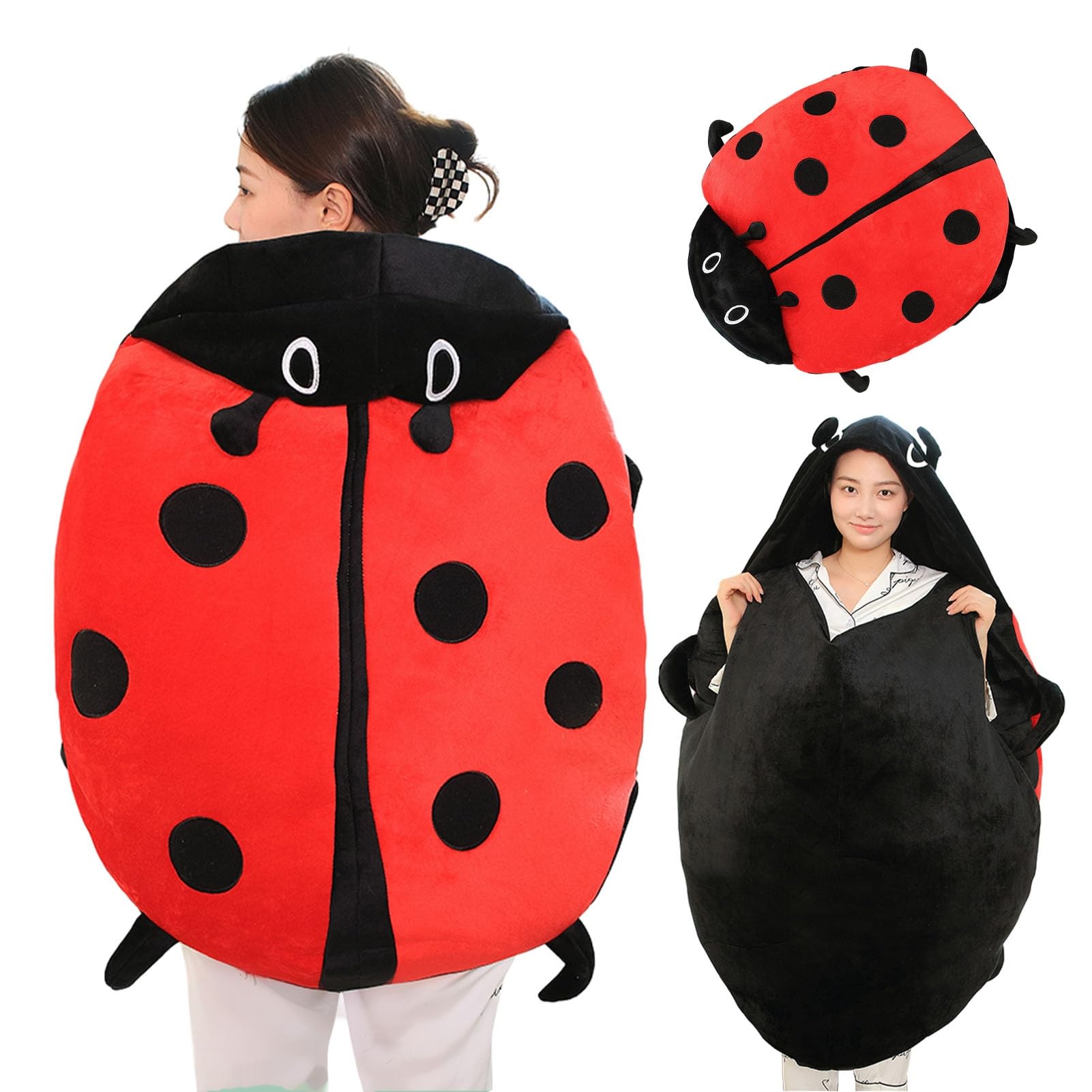 Brrnoo Wearable Ladybug Pillow, Soft and Comfortable, Oversized 60cm/100cm, Unique Design, for Children and Adults, Adds a Charming Touch to Any Room, Premium Quality, with Ultra-Soft (60cm)