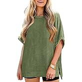 Tankaneo Womens Oversized T Shirts Summer Casual Ribbed Batwing Short Sleeve Tunic Tops Loose Fit Dolman Sleeve Tees