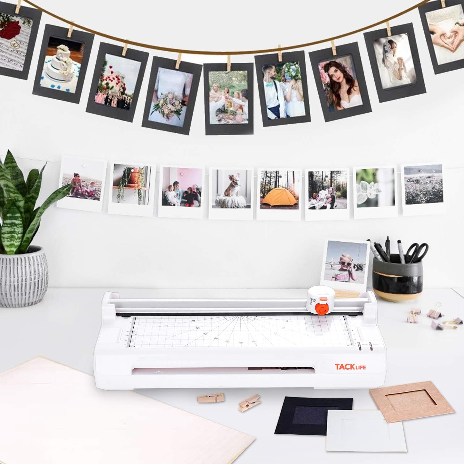 Laminator, A4 Thermal Laminating Machine with 2 Roller Systems, 5 in 1 with Corner Rounder, 20 Pouches, Photo Frames Set, Paper Trimmmer - MTL02 : Office Products