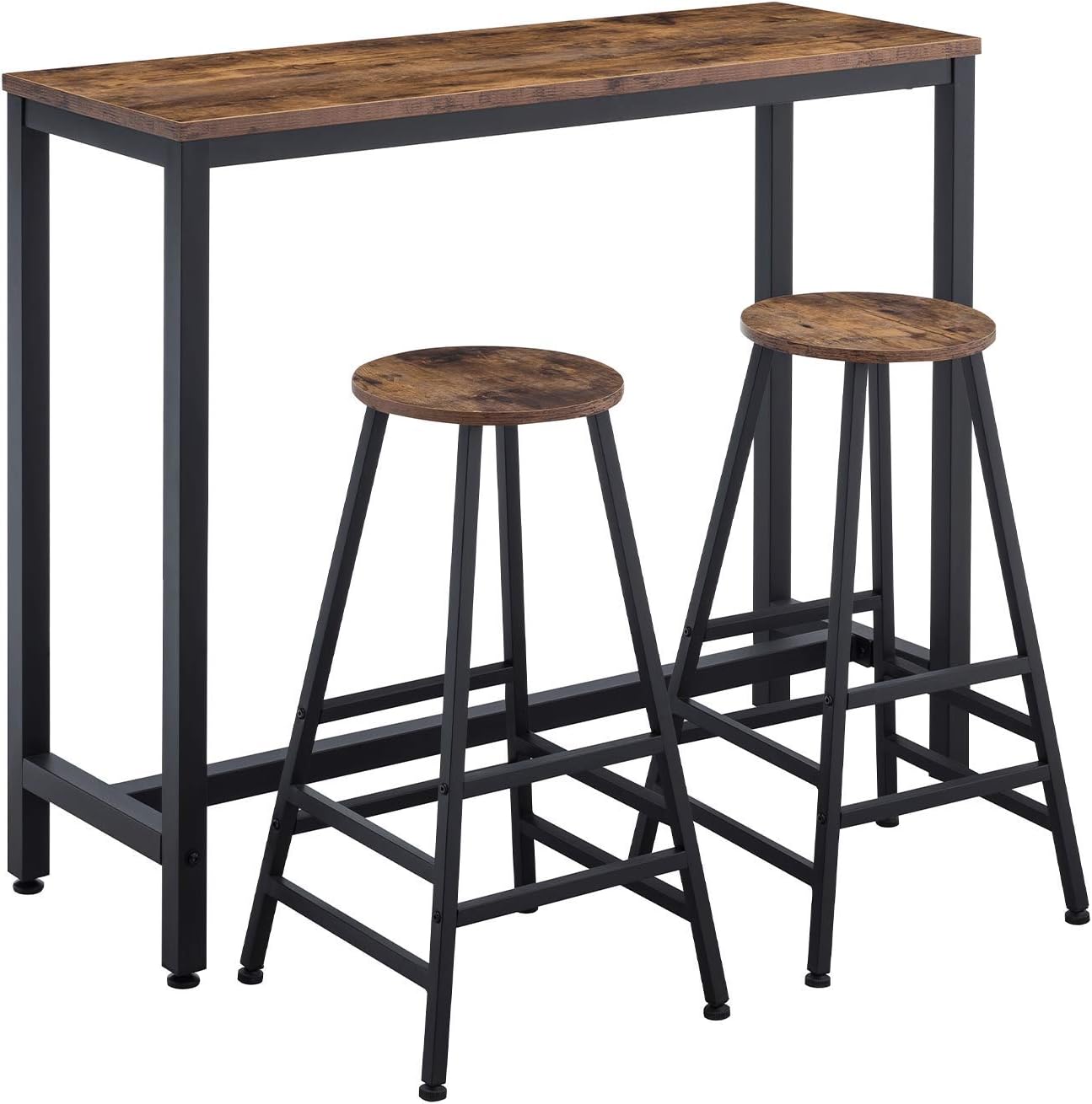 AMOAK Bar Table Set of 3, Bar Table with 2 Bar Stools, 47 &rdquo;Pub Dining Height Table Kitchen Counter with Bar Chairs, Industrial for Kitchen, Living Room, Party Room, Retro Brown