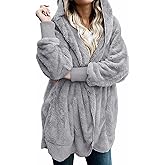 Zilcremo Women Hooded Cardigan Fuzzy Jacket Winter Open Front Fleece Coat Outwear with Pockets