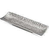 Hollyone Plant Tray Saucer Decor Silver Metal Ceramic 16inch Rectangular Planter Pot Wire-Drawing Plant Saucer Tray Rectangul